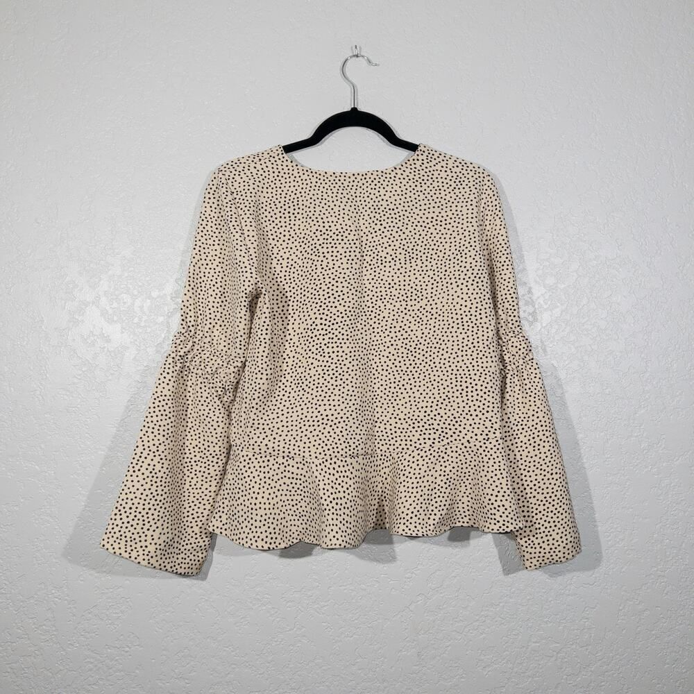 Zara Beige Dot Bell Sleeve Top Size Medium - Picture 5 of 7